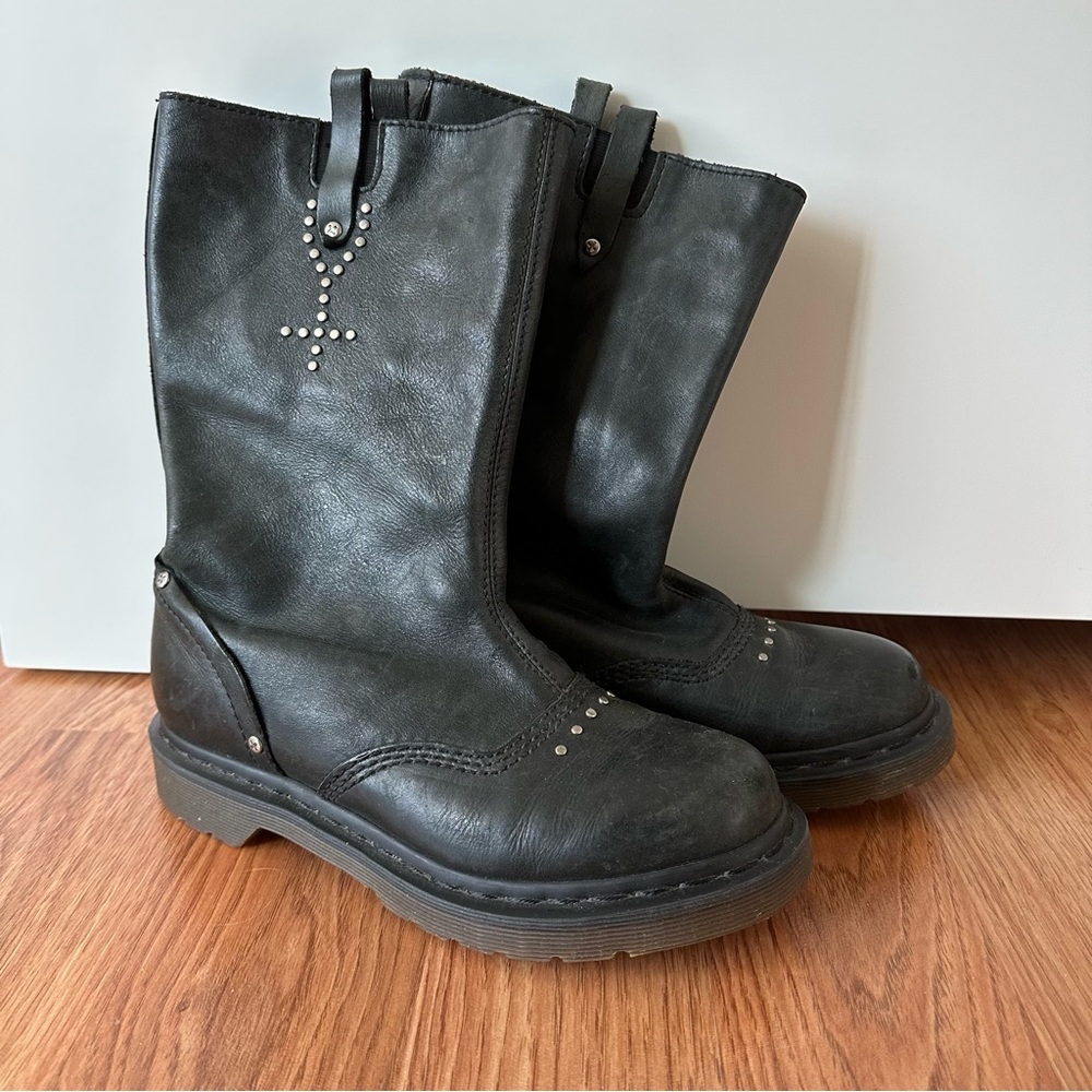 Dr. Martens Black Mid-Calf Stud Accent Combat Boots